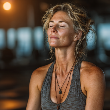 Літня жінка практикує йогу на природі